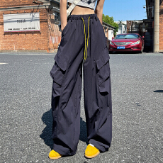 批发实拍大口袋速干工装裤女2025夏薄<b class='q'>糖果</b>撞<b class='q'>色</b>冰丝伞兵户外美式运动裤