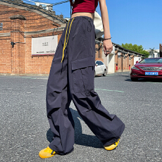 批发实拍大口袋速干工装裤女2025夏薄<b class='q'>糖果</b>撞<b class='q'>色</b>冰丝伞兵户外美式运动裤