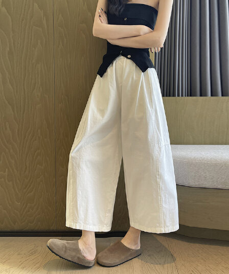 워싱 면 풍선 바지 캐주얼 와이드 레깅스 바지 봄 여름 새로운 다용도 배 종류 몸 슬림해 보이는 할란 모통이 칼 바지