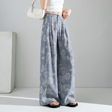 批发实拍2026夏季新款扎染天丝亚麻阔腿裤高腰<b class='q'>宽松</b>棉麻拖地裤<b class='q'>女</b>
