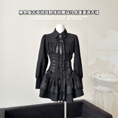 批发muggle studio 原创设计哥特复古秋冬拼接气质收腰<b class='q'>蕾丝</b>连衣短裙
