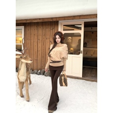 批发实拍实价  高领毛衣慵懒高级感上衣加绒休闲裤超火微喇阔腿裤