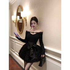 批发实拍实价  一字肩针织衫<b class='q'>上衣</b>冬季新款黑色打底衫内搭毛衣