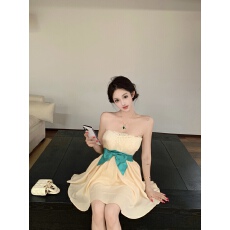 实拍实价 蕾丝抹胸收腰修身连衣裙新款小众短裙