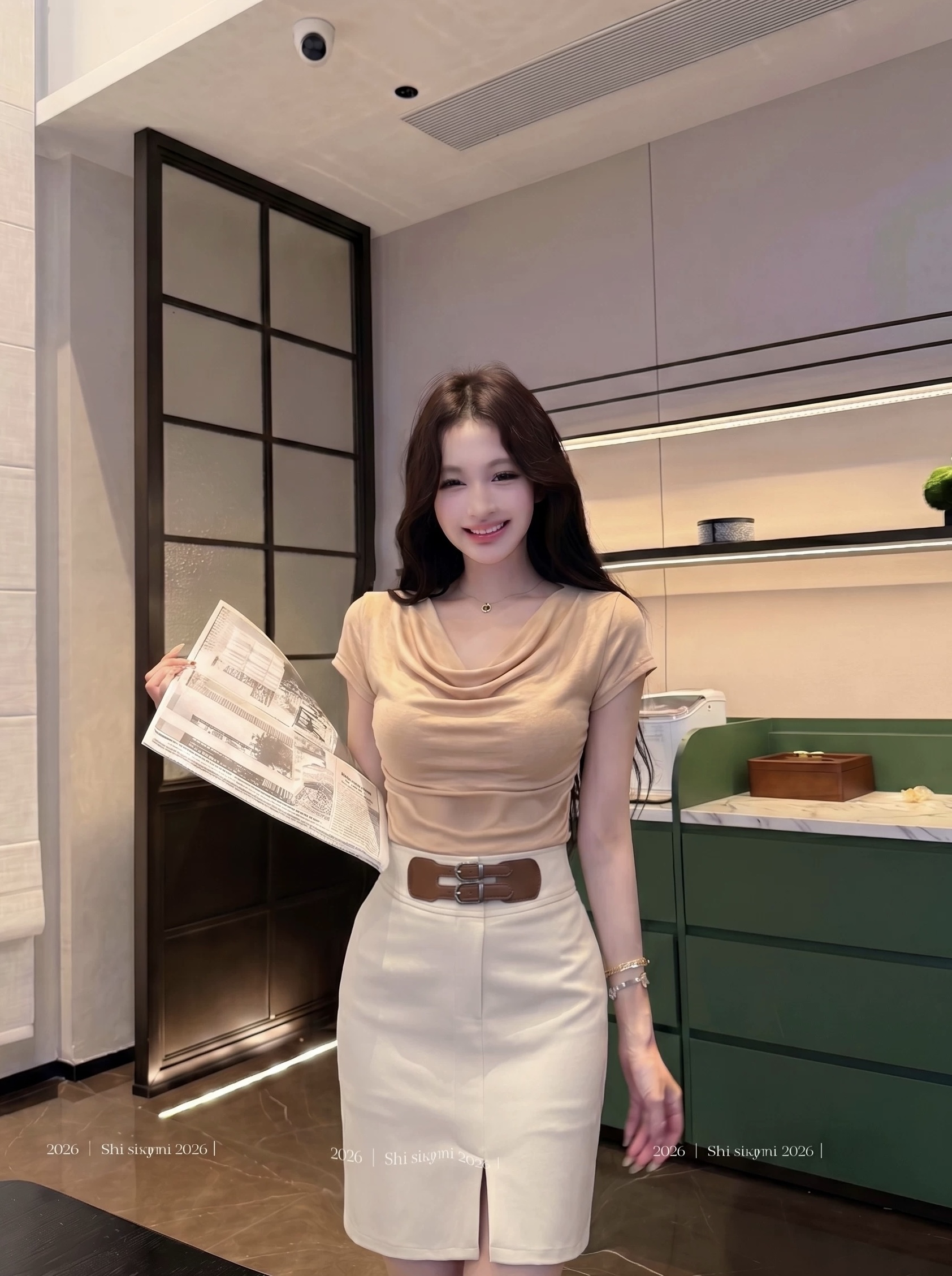실사 정가 산소 센스 품격 슬림해 보이는 패션 작은 대중 몸매 가꾸기 인터넷 유명인 디자인 센스 맨위 반 스커트 세트