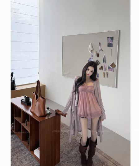 실사 정가 이른 가을 한 조정 디자인 망사 꽃밭 캐미솔 느긋한 느슨함 불규칙 자외선 차단 오픈 가디건