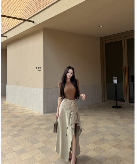 실사 정가 부드러운 찹쌀 양모 니트 스웨터 맨위 영국식 바람 디자인 센스 하이웨이스트 비대칭 한 마디 반 스커트