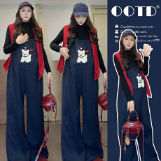 2025冬季新品针织打底+孕妇背带裤可爱卡通休闲两件套套装