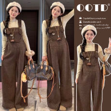 原创新品2025冬季加绒加厚针织打底+温柔背带裤孕妇两件套装