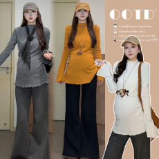 批发原创新品2025<b class='q'>冬</b>季立领麿毛弹力孕妇显瘦打底针织衫