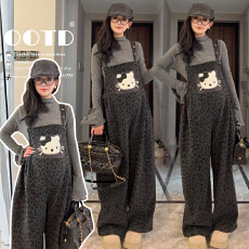 批发原创新品2025冬季加绒<b class='q'>加厚</b>卡通背带裤+针织打底孕妇两件套套装