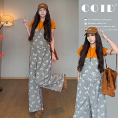 2026新品时尚提花牛仔孕妇宽松显瘦小马背带裤