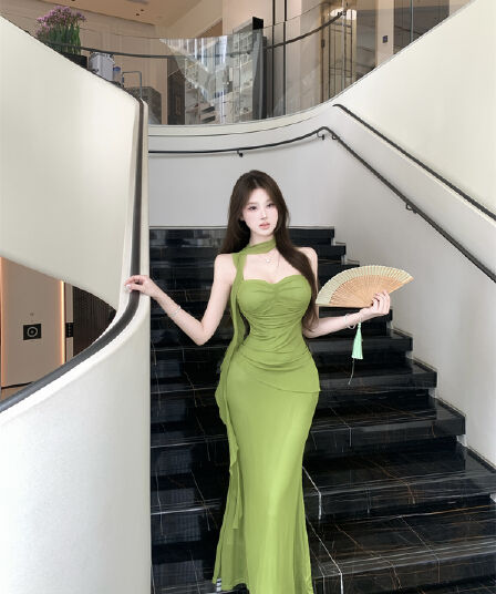 망사 슬립 불규칙 드레스