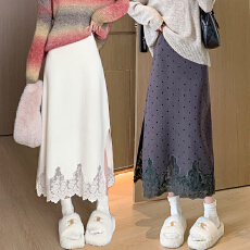 批发实拍加厚花边针织半身裙女冬季<b class='q'>长裙</b>高腰开叉A字裙修身波点<b class='q'>包臀</b>裙