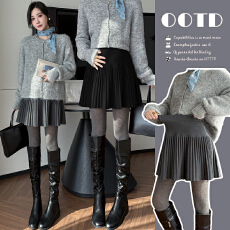 批发孕妇短裙秋冬季新款针织外穿遮肚显瘦<b class='q'>春</b>秋款百搭A字百褶半身裙子