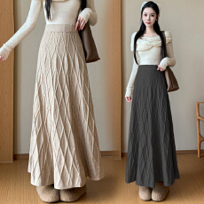 批发实拍加厚过年穿的针织半身裙女2025秋冬<b class='q'>新款</b>韩版高腰a字大摆长裙