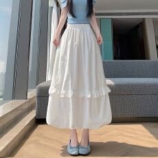 批发白色花苞裙半身裙女2026夏季新款法式<b class='q'>高腰</b>灯笼蓬蓬a字垂感中长裙