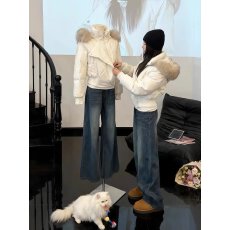 批发韩系设计感斜门襟2026冬季毛领派克服羽绒棉服女短款棉袄加厚外套