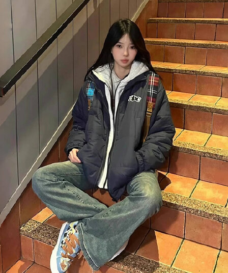 2026 페이크 레이어드 면 의류 여성 겨울 새로운 학생 작은 키 쇼트 스타일 목화 진딧물 아메리칸 야구 유니폼 면 옷 재킷