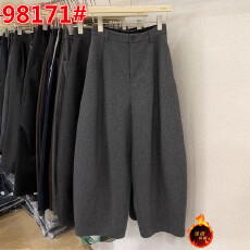 批发毛呢垂感休闲裤女加厚秋冬新款韩系<b class='q'>高腰</b>褶皱阔腿裤宽松显瘦<b class='q'>九分裤</b>