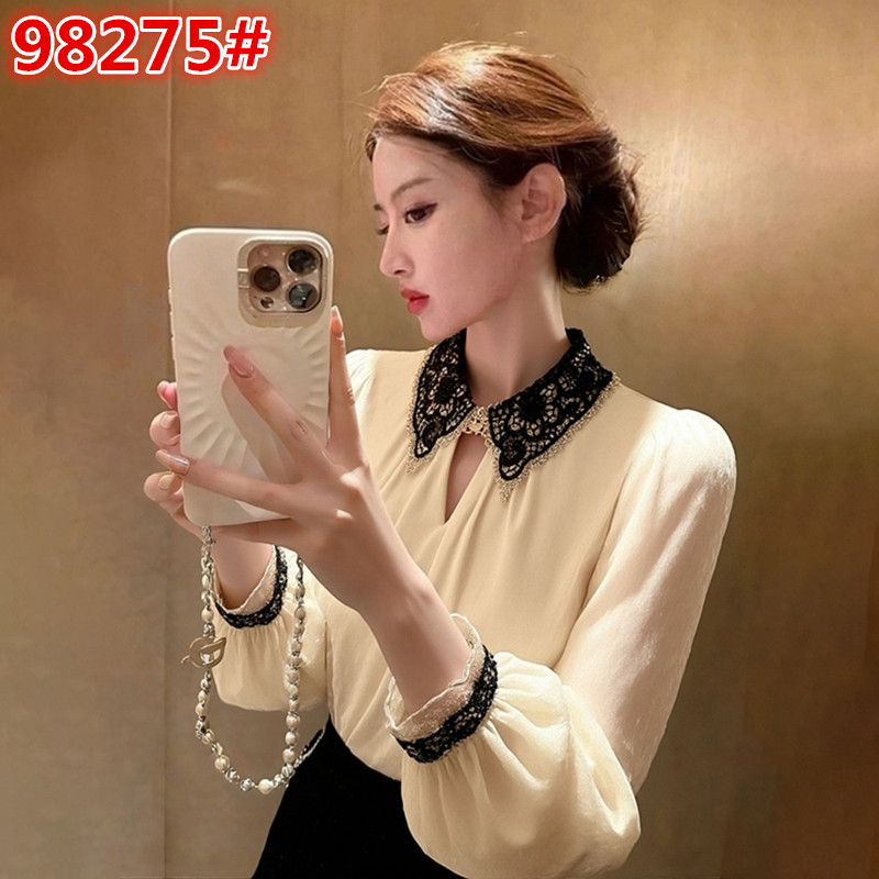 MY16107#轻奢高级感不撞款独特漂亮减龄高端欧货洋气白色丝绒衬衫女女裝貨源服裝批發