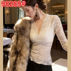 批发法式纯欲风性感v领蕾丝打底衫女秋冬内搭高级感独特别镂空小上衣