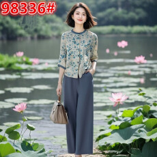 批发2026女<b class='q'>装</b>原创品牌夏<b class='q'>装</b>新款印花<b class='q'>衬衫</b>上衣松紧腰直筒<b class='q'>裤</b>两件套<b class='q'>装</b>