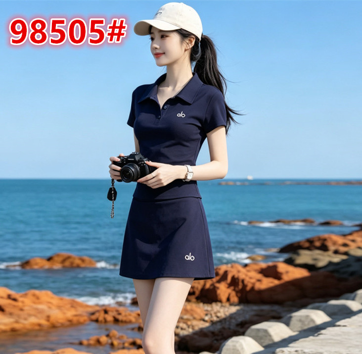 한 부서 캐주얼 스포츠 슈트 여성 여름 고급 센스 연령 감소 POLO 셔츠 반팔 티셔츠 반신 치마바지 투피스 세트