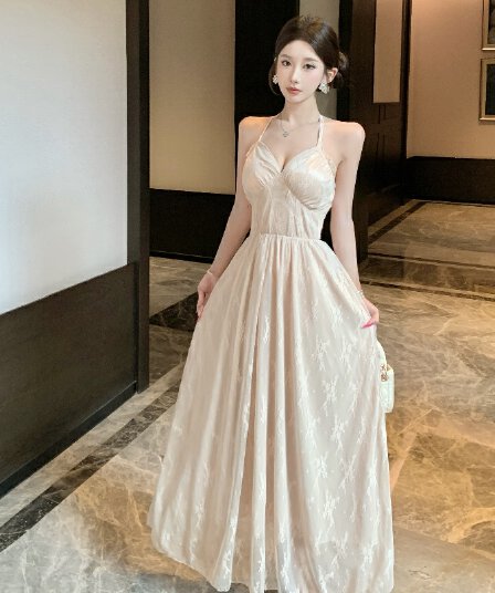 실사 순수한 욕망 바람 여름 V넥 섹시함 스트랩 행침 목 레이스 슬립 백리스 허리 수축 부드러운 드레스
