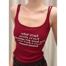 批发<b class='q'>秋</b>冬时尚印花双肩带磨毛美背一体式固定乳胶杯垫吊带背心