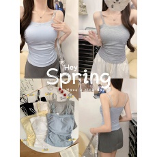 批发早春新款纯欲风腰部皱褶显瘦<b class='q'>蕾丝</b>吊带一体式透气网孔固定胸垫美背