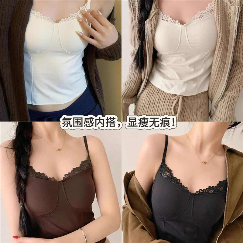 MY16718# 新款法式蕾丝吊带性感文胸罩一体杯内搭美背纯欲轻奢女生背心...