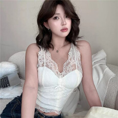 批发温柔纯欲<b class='q'>性感</b>蕾丝长款打底内搭吊带背心女<b class='q'>文胸</b>罩带胸垫无钢圈内衣