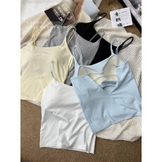 批发春夏新款韩版百搭美背吊带背心女带胸垫免穿<b class='q'>文胸</b>双肩带内搭上衣