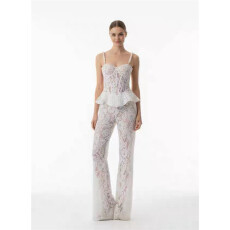 批发早春新款<b class='q'>欧美</b>鱼骨珍珠肩带蕾丝镂空蓬蓬吊带搭配长裤修身显瘦背心