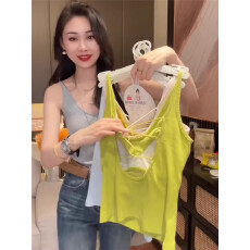 批发春夏新款韩版女士糖果色性感交叉一体乳胶杯垫U领<b class='q'>吊带</b>美背打底衫