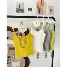 批发2026新款爆款美背<b class='q'>吊带</b>女内搭黄色背心带胸垫海边穿搭打底上衣外穿