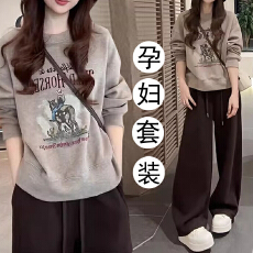 批发孕妇卡通印花圆领套头卫衣长袖秋季新款宽松显瘦减龄套装