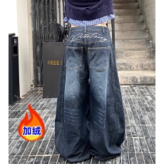 批发加绒美式复古弯刀牛仔裤女<b class='q'>春</b>秋2025小众设计感宽松阔腿裤拖地长裤