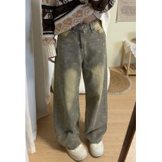 批发复古水洗做牛仔裤女<b class='q'>秋</b>冬季辣妹阔腿长裤宽松旧直筒裤