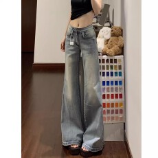 批发美式复古微喇牛仔裤女2025<b class='q'>秋</b>冬新款低腰辣妹宽松喇叭裤子