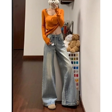 批发美式复古微喇牛仔裤女2025<b class='q'>秋</b>冬新款低腰辣妹宽松喇叭裤子