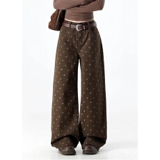 批发美拉德棕咖色碎花阔腿牛仔裤女春秋新款美式高腰显瘦百搭直筒<b class='q'>裤子</b>