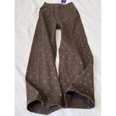 批发美拉德棕咖色碎花阔腿牛仔裤女春秋新款美式高腰显瘦百搭直筒<b class='q'>裤子</b>