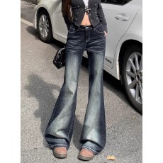 批发美式复古<b class='q'>微喇</b><b class='q'>牛仔裤</b>女春季 马蹄裤子