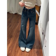 批发满天星烫钻<b class='q'>钉珠</b>微喇<b class='q'>牛仔裤</b>女春季2026新款高腰宽松不贴腿喇叭裤子