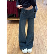 批发满天星烫钻<b class='q'>钉珠</b>微喇<b class='q'>牛仔裤</b>女春季2026新款高腰宽松不贴腿喇叭裤子