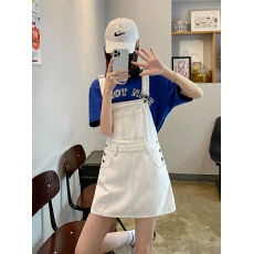 批发甜辣白色牛仔背带短裙女夏季薄款2026年新款高腰显瘦a字半身裙女