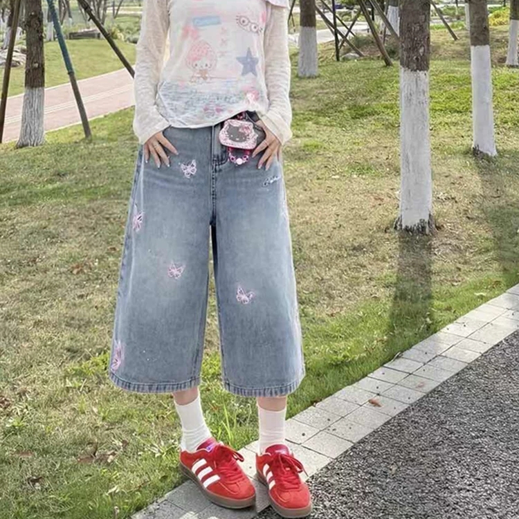 아메리칸 레트로 나비 자수 7 점 청바지 여성 여름 2026 새로운 작은 키 7 분 바지 짧은 바지