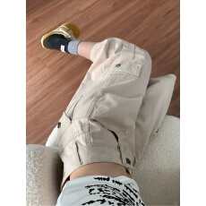 批发浅杏色休闲工装牛仔<b class='q'>七分裤</b><b class='q'>女</b>夏季新款高腰显瘦百度设计感牛仔短裤